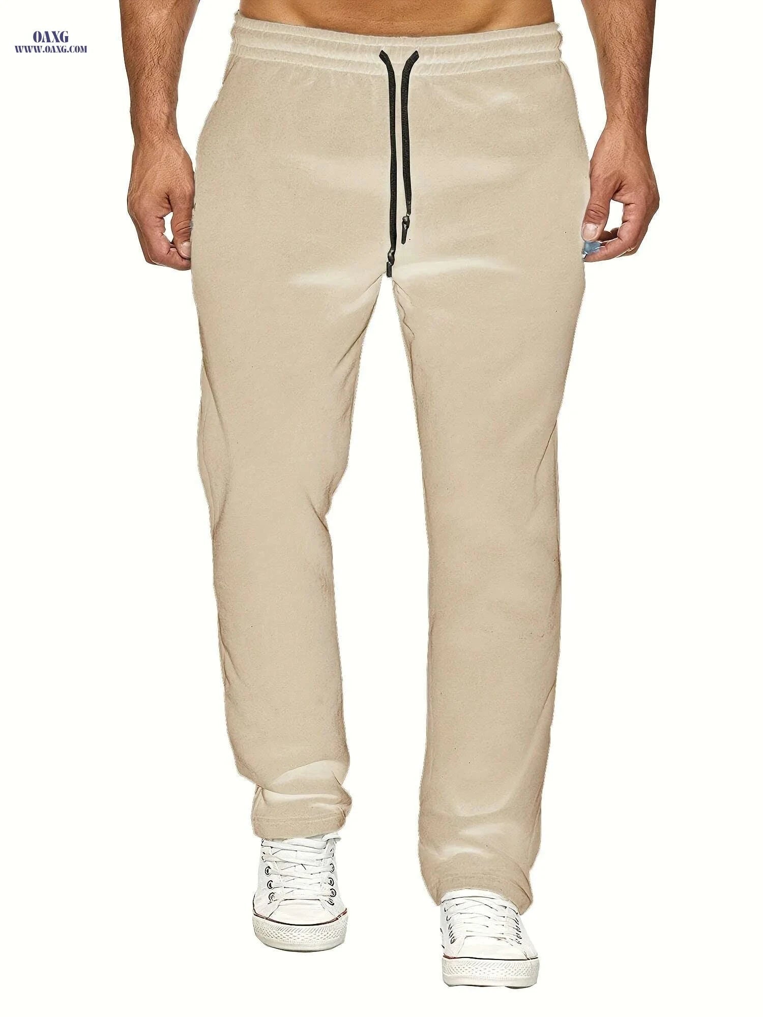 Men's Fleece-Lined Joggers - Solid Color, Comfortable Fit, Casual Style   OAXG 