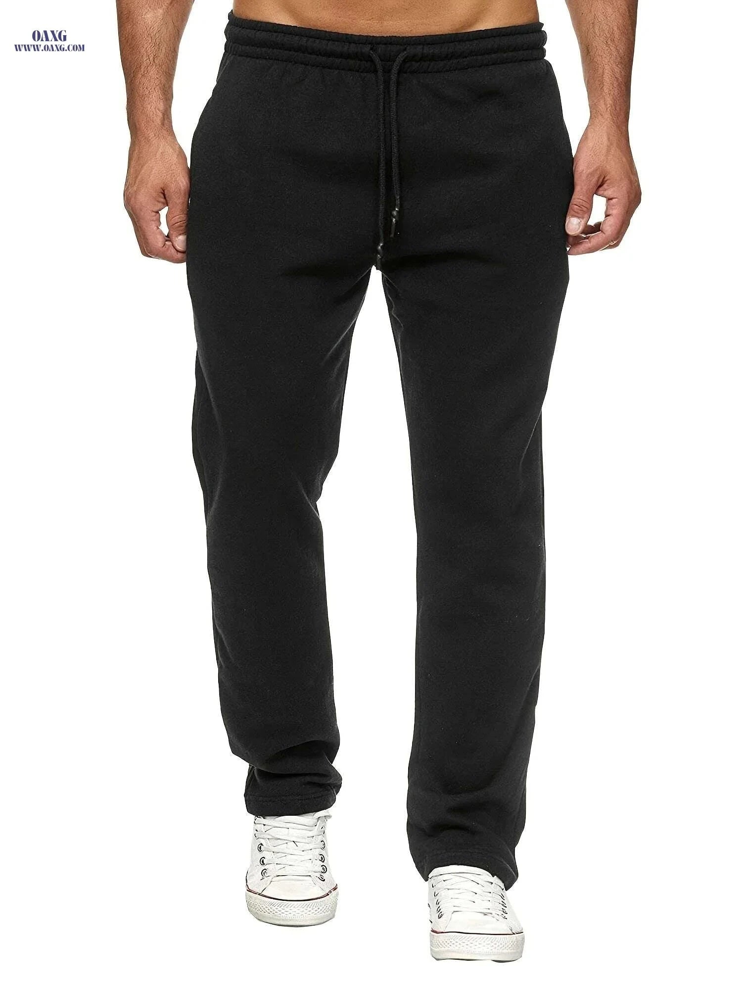 Men's Fleece-Lined Joggers - Solid Color, Comfortable Fit, Casual Style   OAXG 