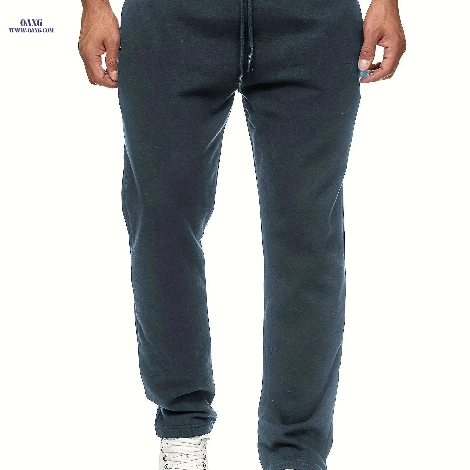 Men's Fleece-Lined Joggers - Solid Color, Comfortable Fit, Casual Style   OAXG 