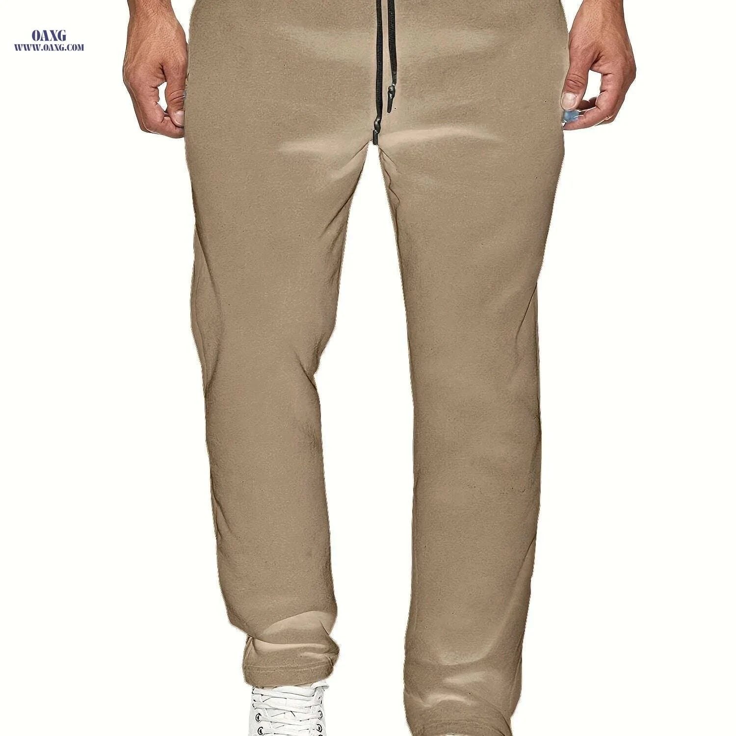 Men's Fleece-Lined Joggers - Solid Color, Comfortable Fit, Casual Style   OAXG Beige / S
