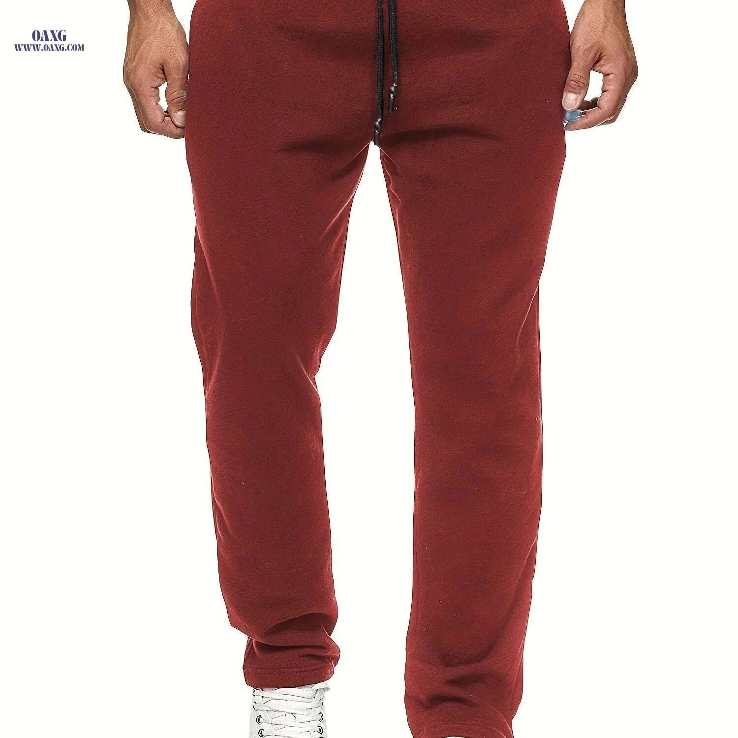 Men's Fleece-Lined Joggers - Solid Color, Comfortable Fit, Casual Style   OAXG Beige / S