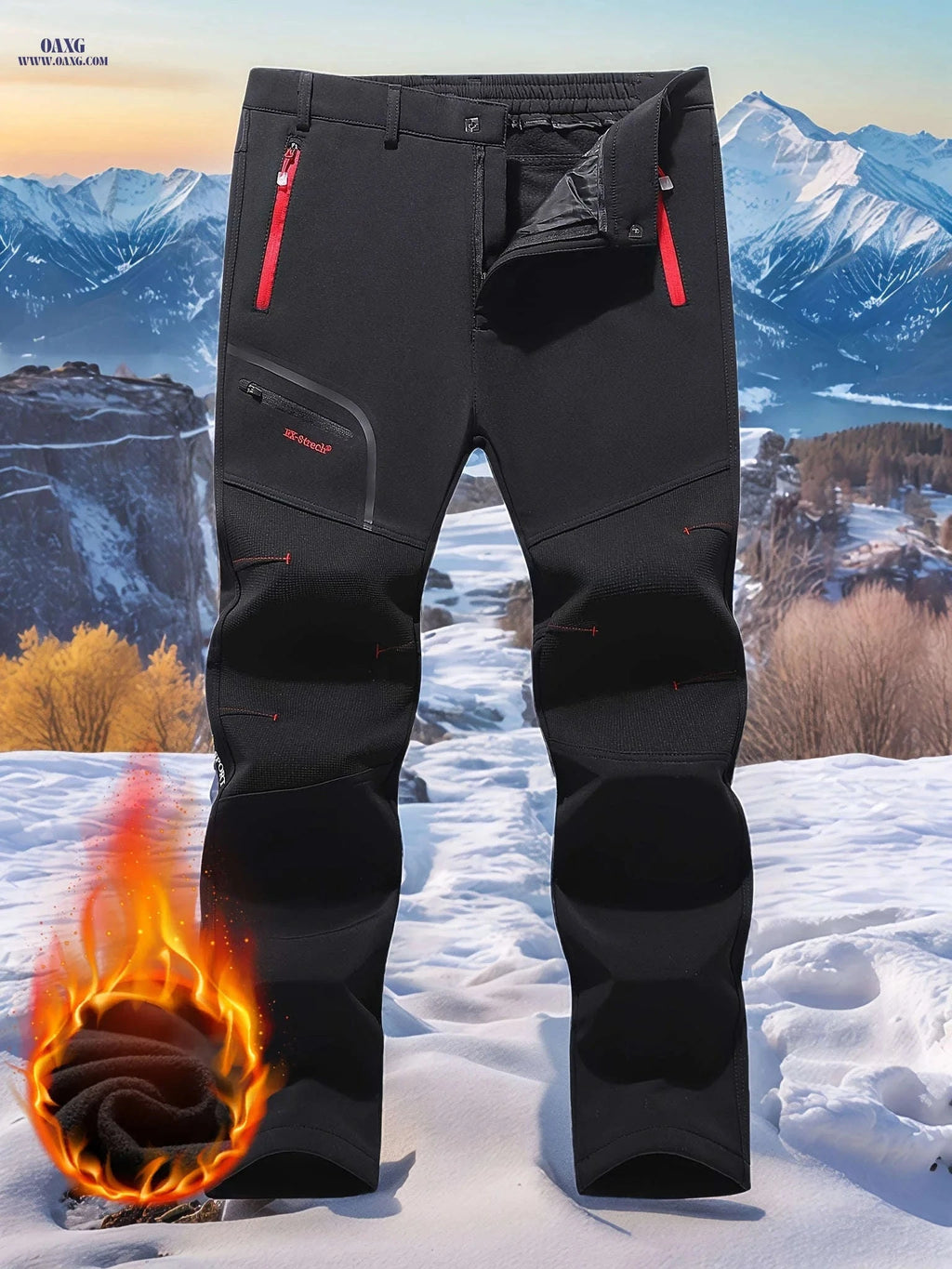 Men's Fleece-Lined Work Pants - Windproof with Zippered Pockets   OAXG 
