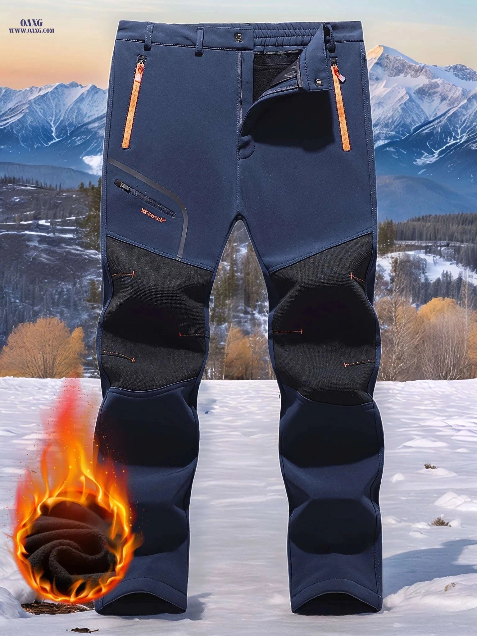 Men's Fleece-Lined Work Pants - Windproof with Zippered Pockets   OAXG 