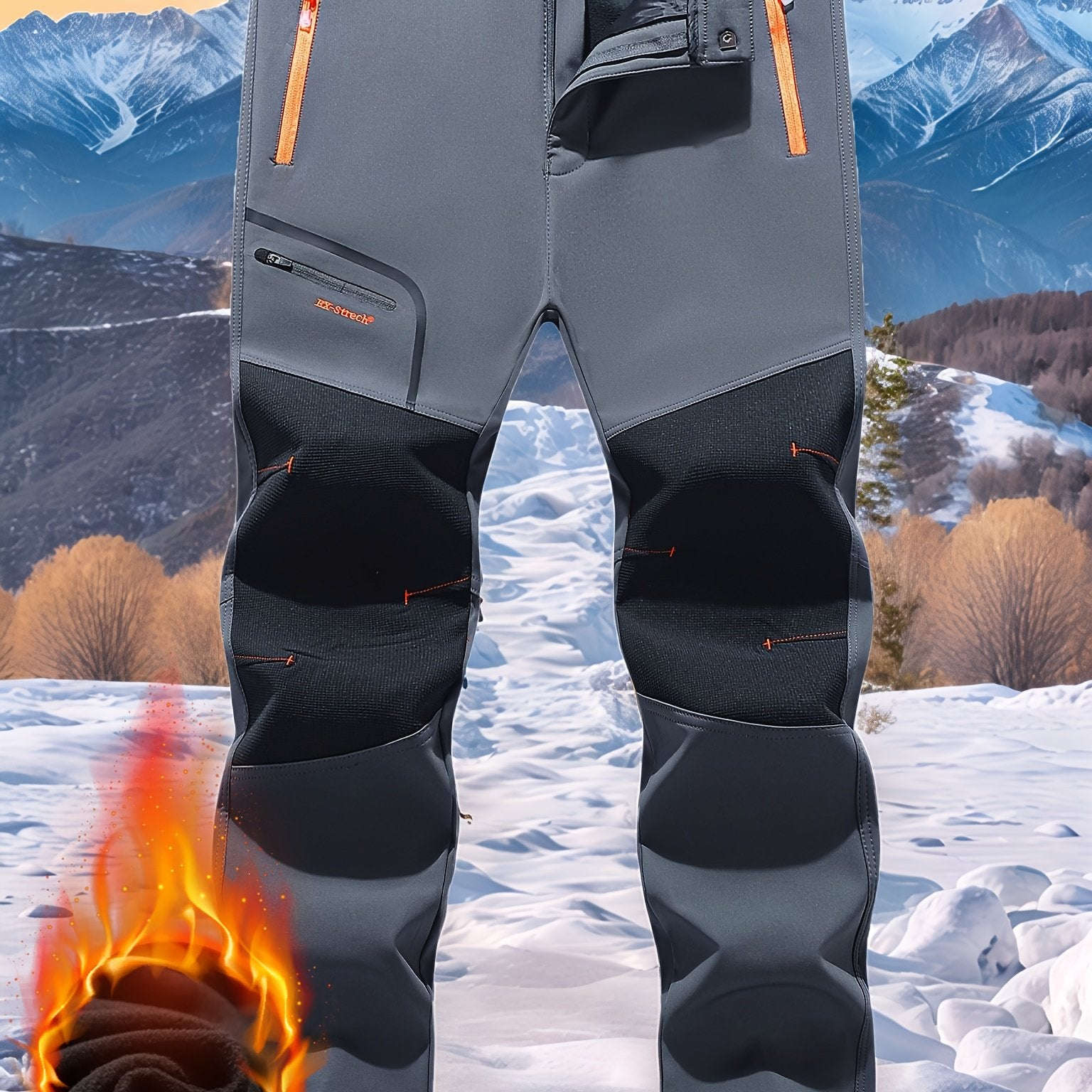 Men's Fleece-Lined Work Pants - Windproof with Zippered Pockets   OAXG 