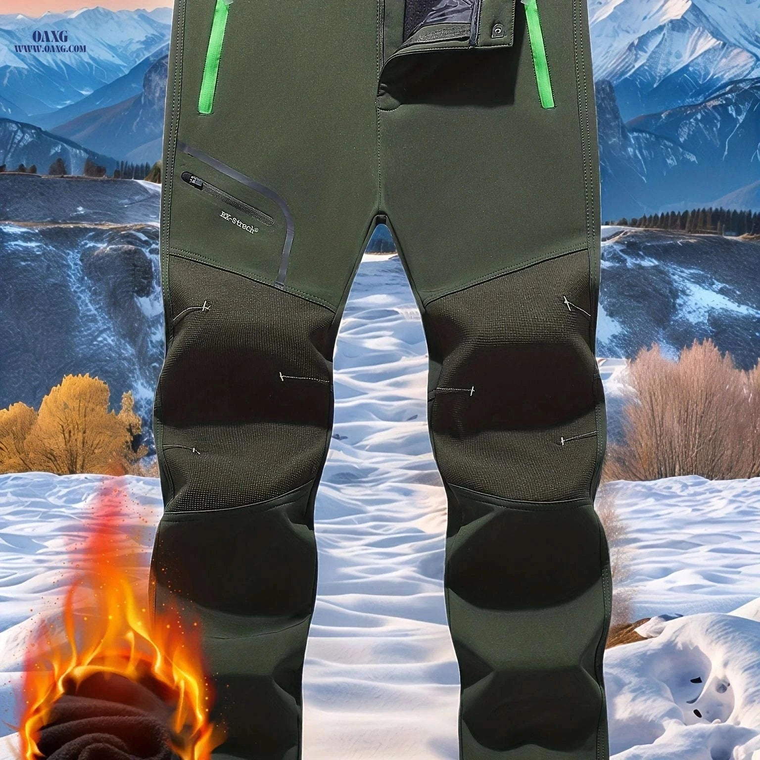 Men's Fleece-Lined Work Pants - Windproof with Zippered Pockets   OAXG Army Green / FR S