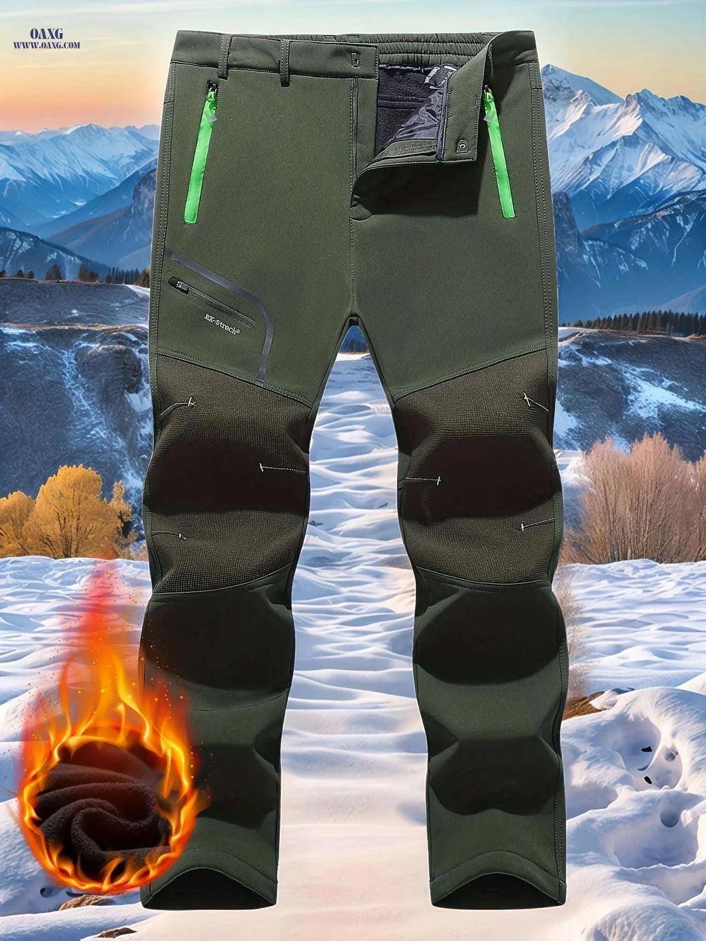 Men's Fleece-Lined Work Pants - Windproof with Zippered Pockets   OAXG Army Green / FR S