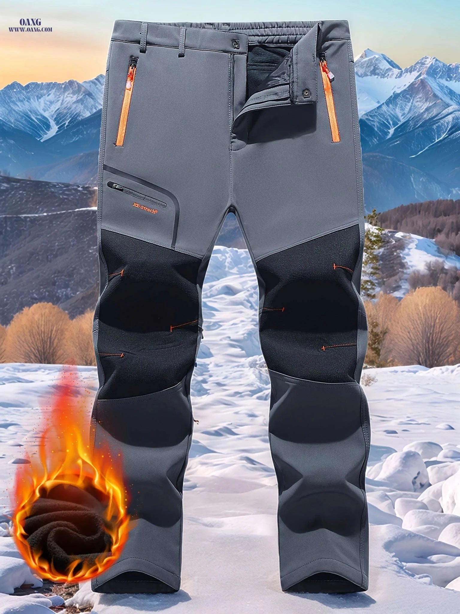 Men's Fleece-Lined Work Pants - Windproof with Zippered Pockets   OAXG Army Green / FR S