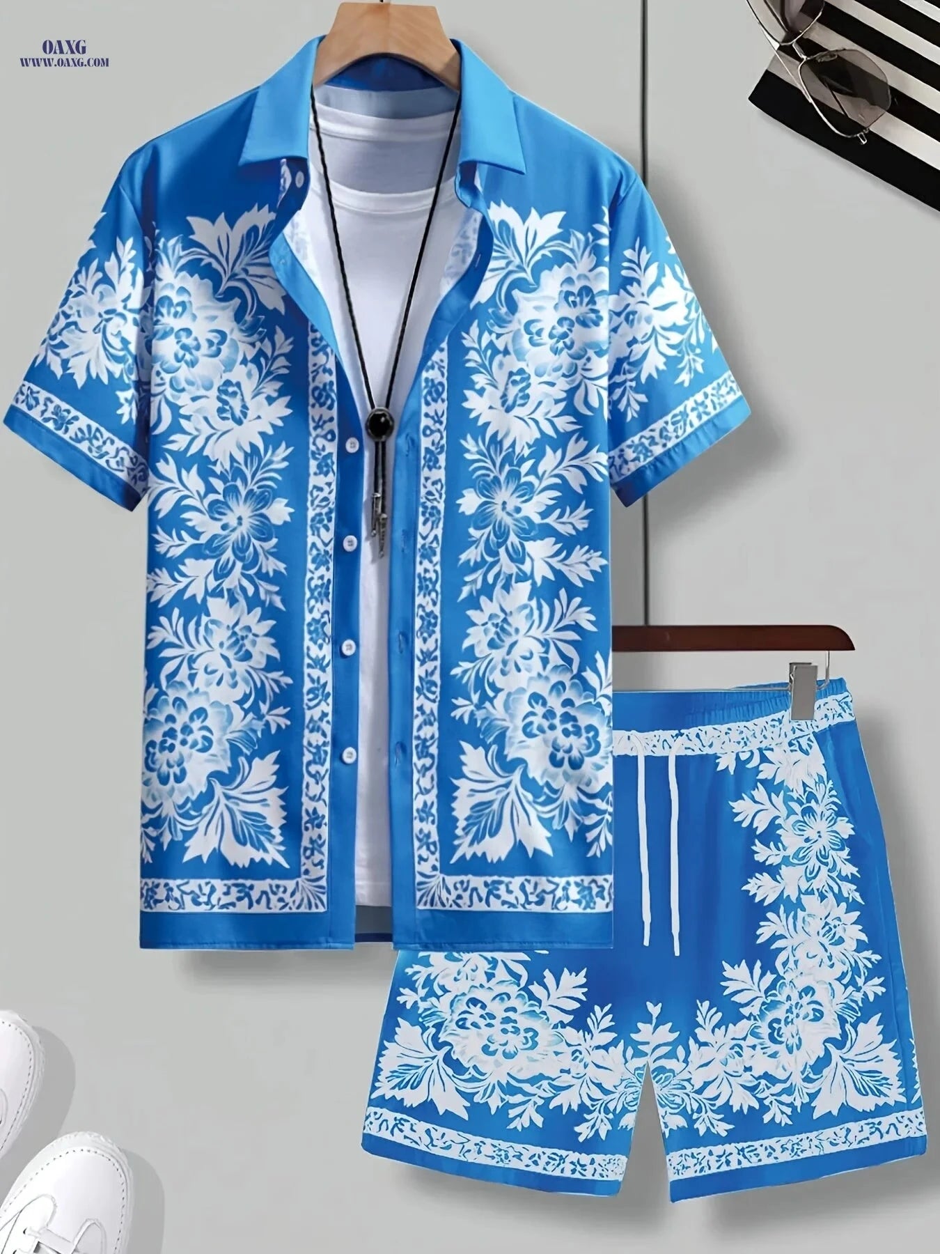 Men's Floral Casual Set - 2pcs Shirt and Athletic Shorts for Summer   OAXG 