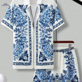 Men's Floral Casual Set - 2pcs Shirt and Athletic Shorts for Summer   OAXG White / FR S