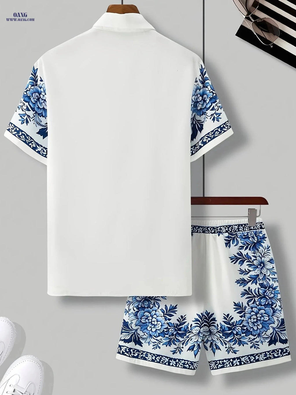 Men's Floral Casual Set - 2pcs Shirt and Athletic Shorts for Summer   OAXG White / FR S