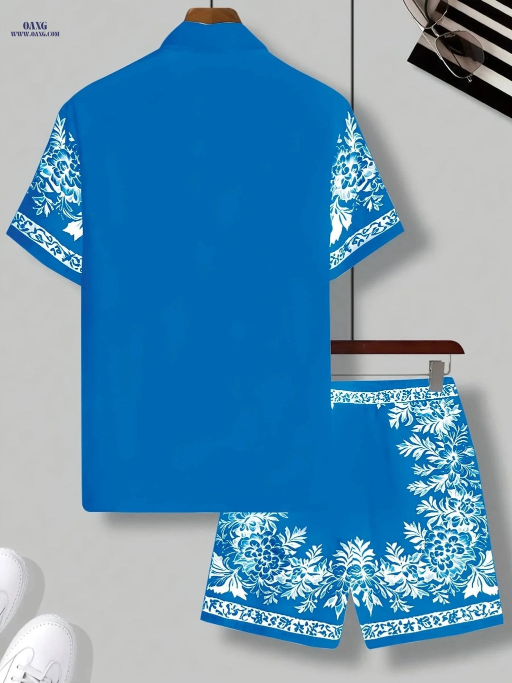 Men's Floral Casual Set - 2pcs Shirt and Athletic Shorts for Summer   OAXG White / FR S