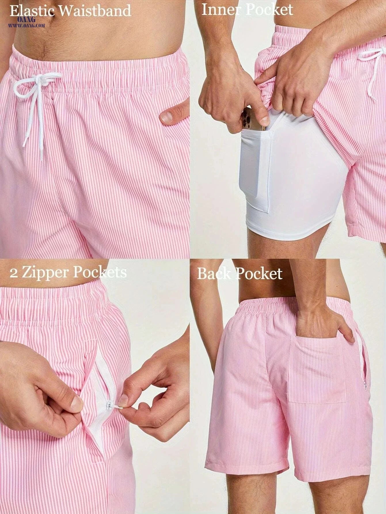 Men's Floral Pattern 2-in-1 Double Layer Shorts - Zipper Pocket Included   OAXG Sky Blue / M