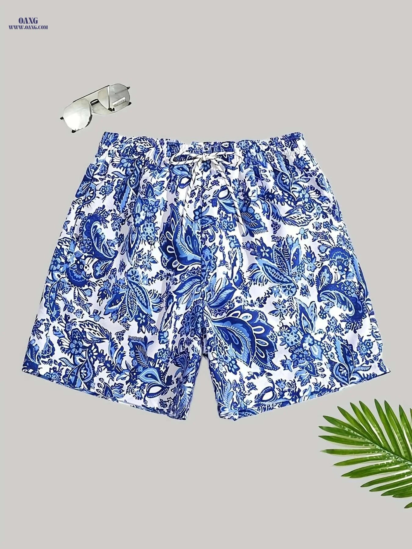 Men's Floral Print Beach Shorts - Casual Swim Trunks with Drawstring   OAXG White & flower / XS