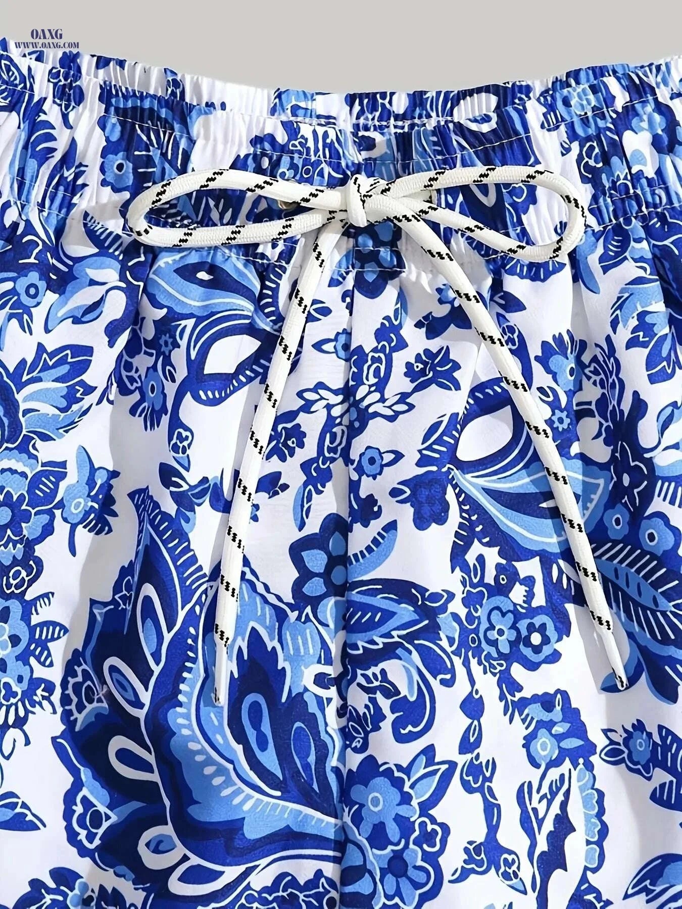 Men's Floral Print Beach Shorts - Casual Swim Trunks with Drawstring   OAXG White & flower / XS