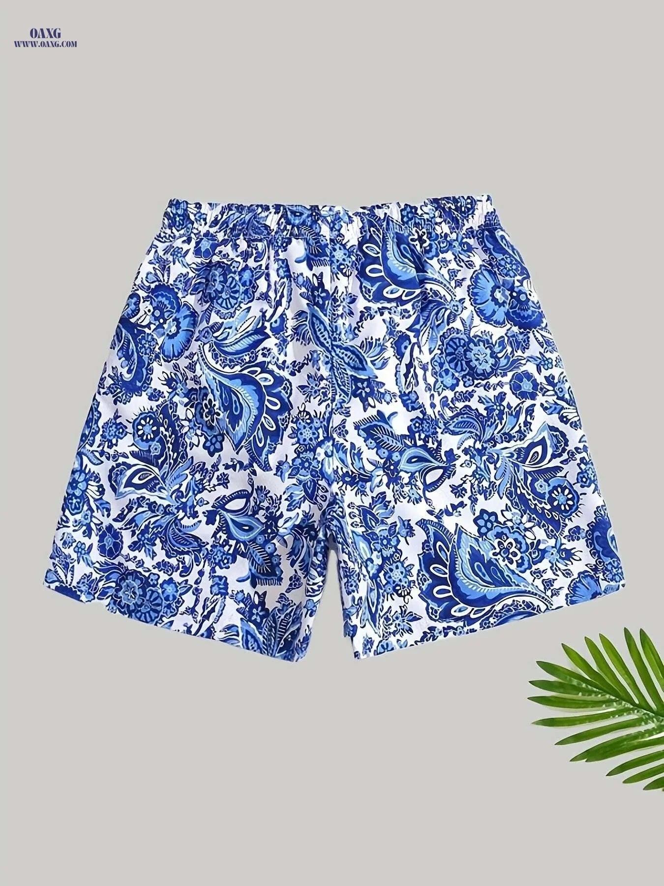 Men's Floral Print Beach Shorts - Casual Swim Trunks with Drawstring   OAXG White & flower / XS