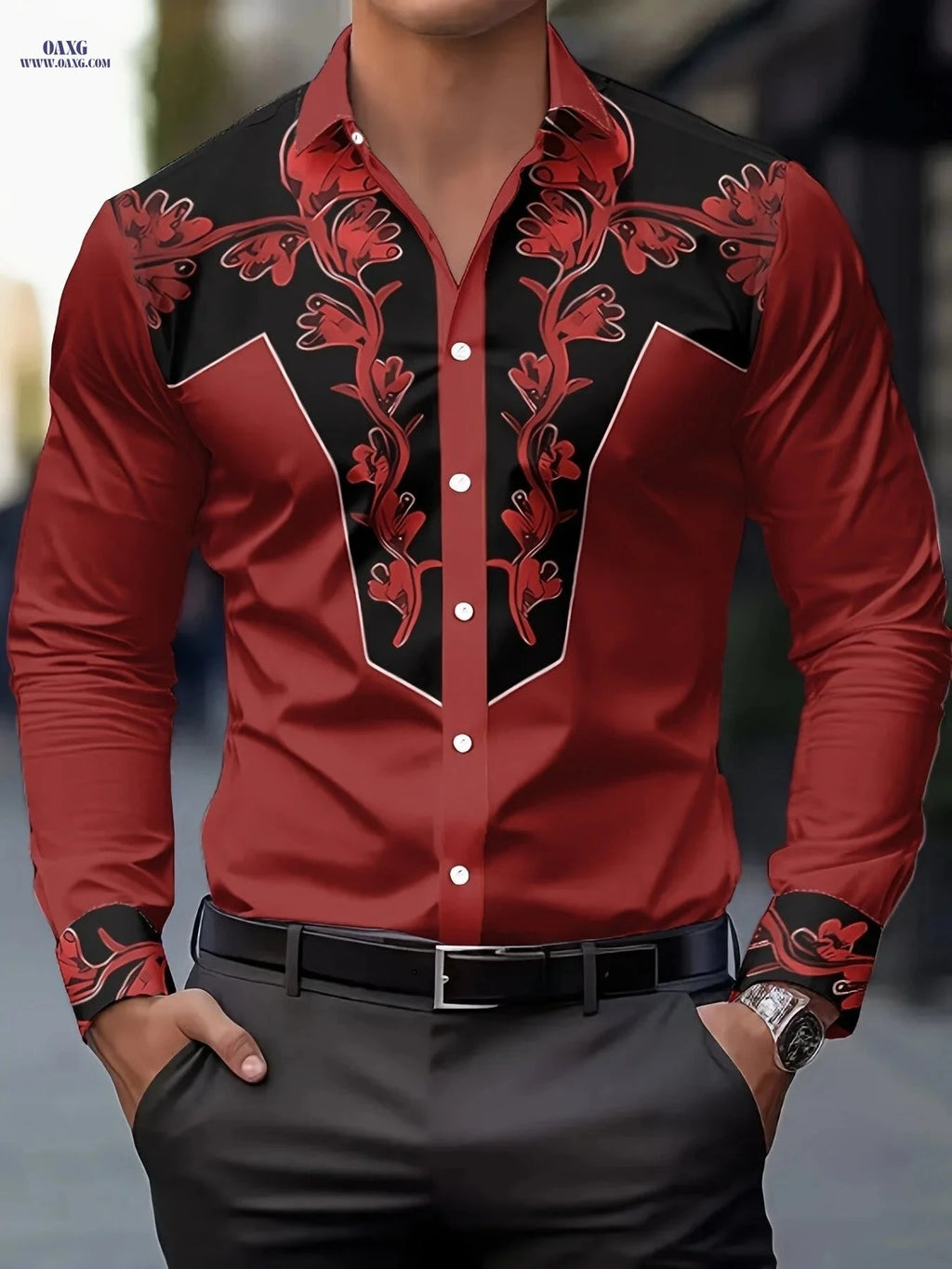 Men's Floral Print Shirt - Casual Faux Denim Style for All Seasons   OAXG Blue / FR S
