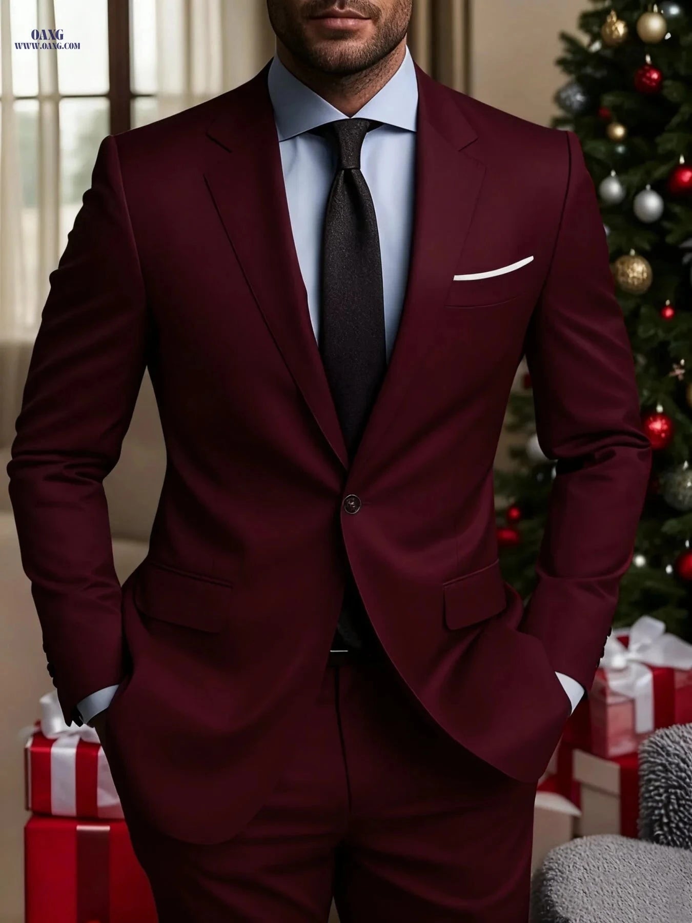 Men's Formal Notch Lapel Suit Set - Blazer and Trousers Slim Fit   OAXG Khaki / FR XXS