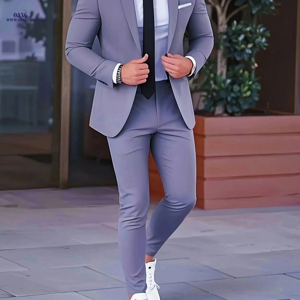 Men's Formal Suit Two-Piece Set - Slim Fit Jacket & Trousers   OAXG 