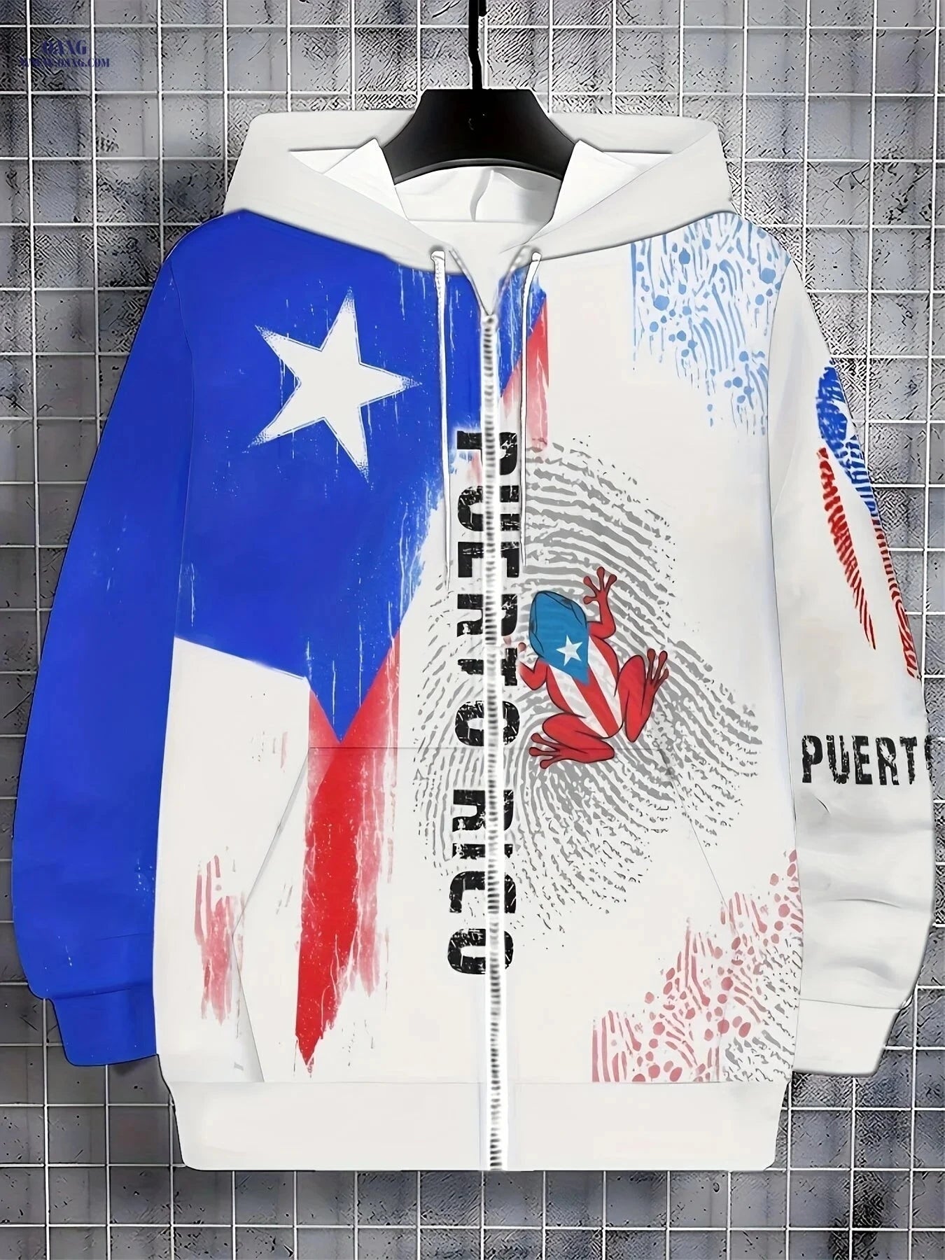 Men's Frog Print Long Sleeve Zipper Hoodie - Stylish Casual Jacket   OAXG Blue / FR L