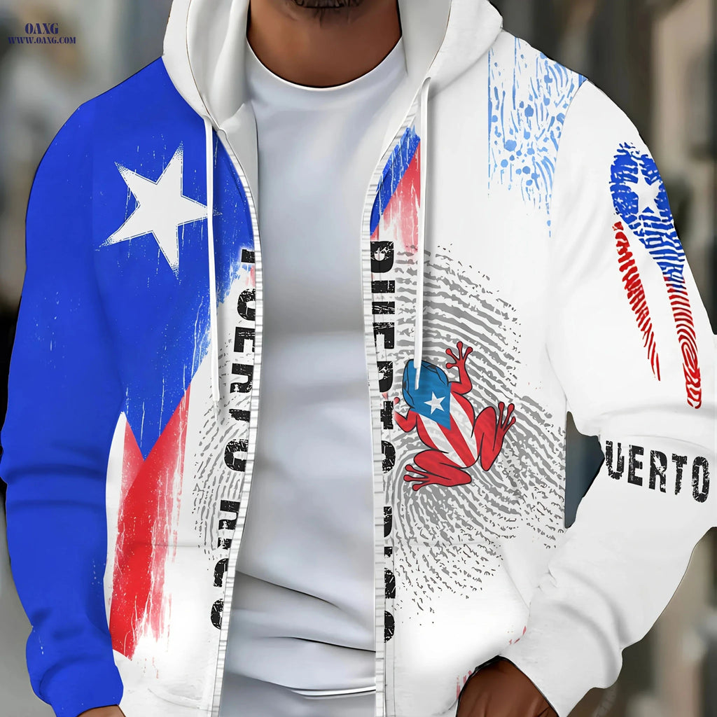 Men's Frog Print Long Sleeve Zipper Hoodie - Stylish Casual Jacket   OAXG 