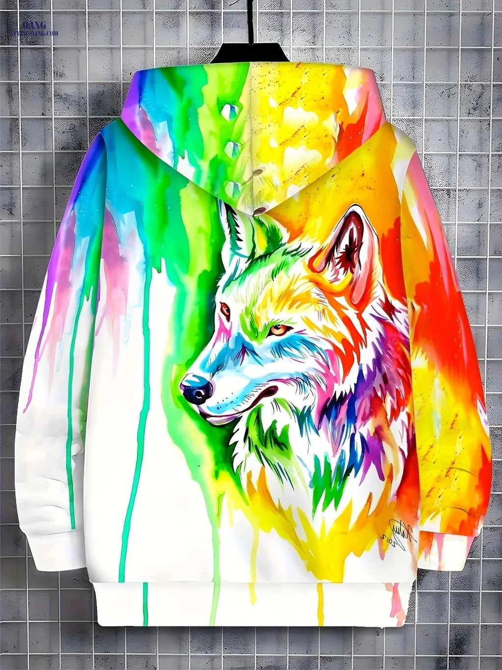 Men's Full-Zip Hooded Jacket - Wolf Graphic Casual Outerwear   OAXG 