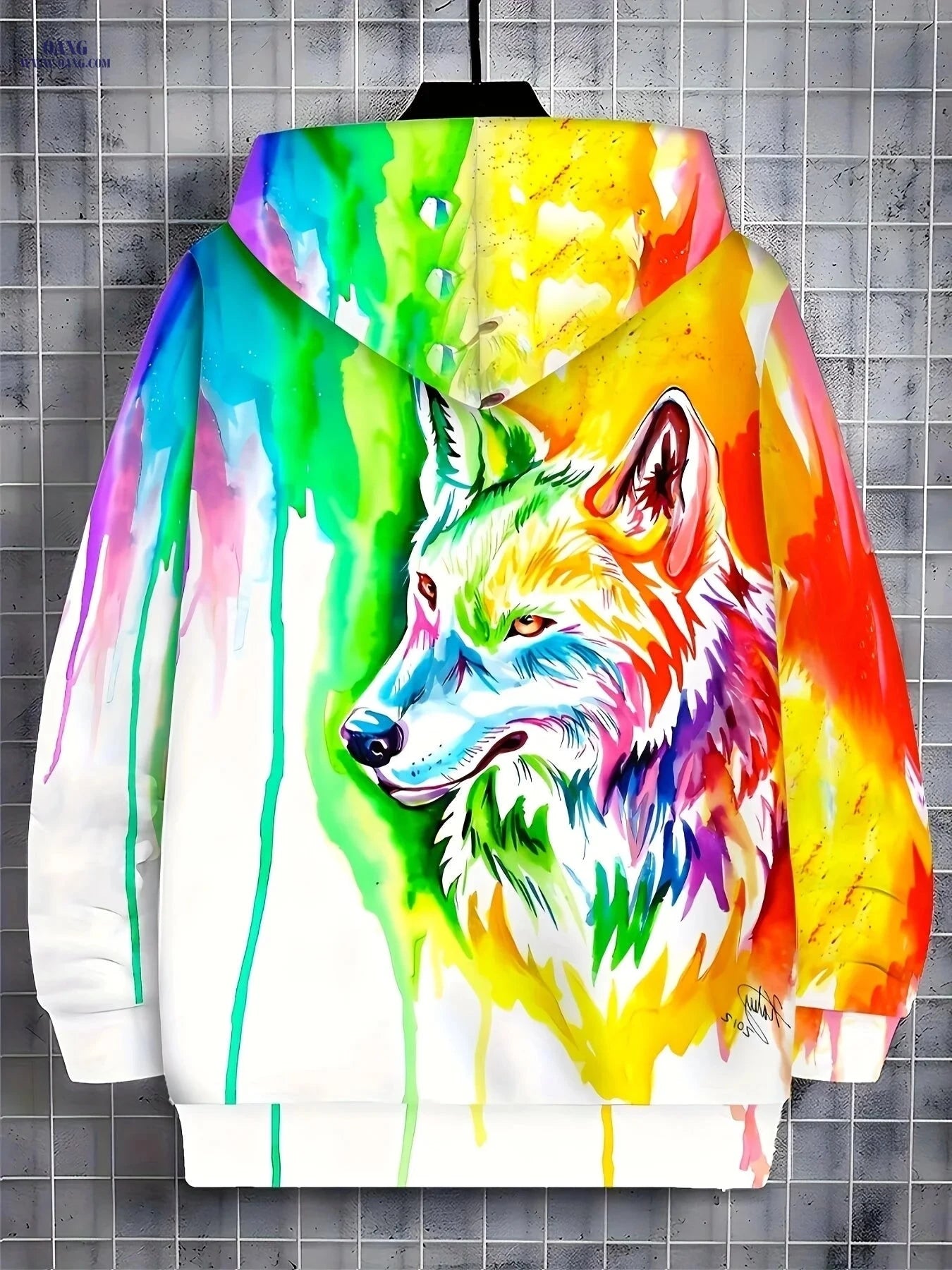 Men's Full-Zip Hooded Jacket - Wolf Graphic Casual Outerwear   OAXG 