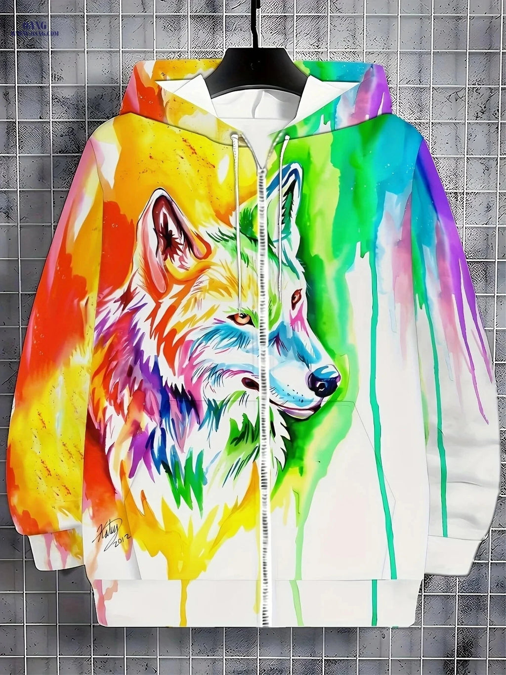 Men's Full-Zip Hooded Jacket - Wolf Graphic Casual Outerwear   OAXG 【Multicolor】 / FR M