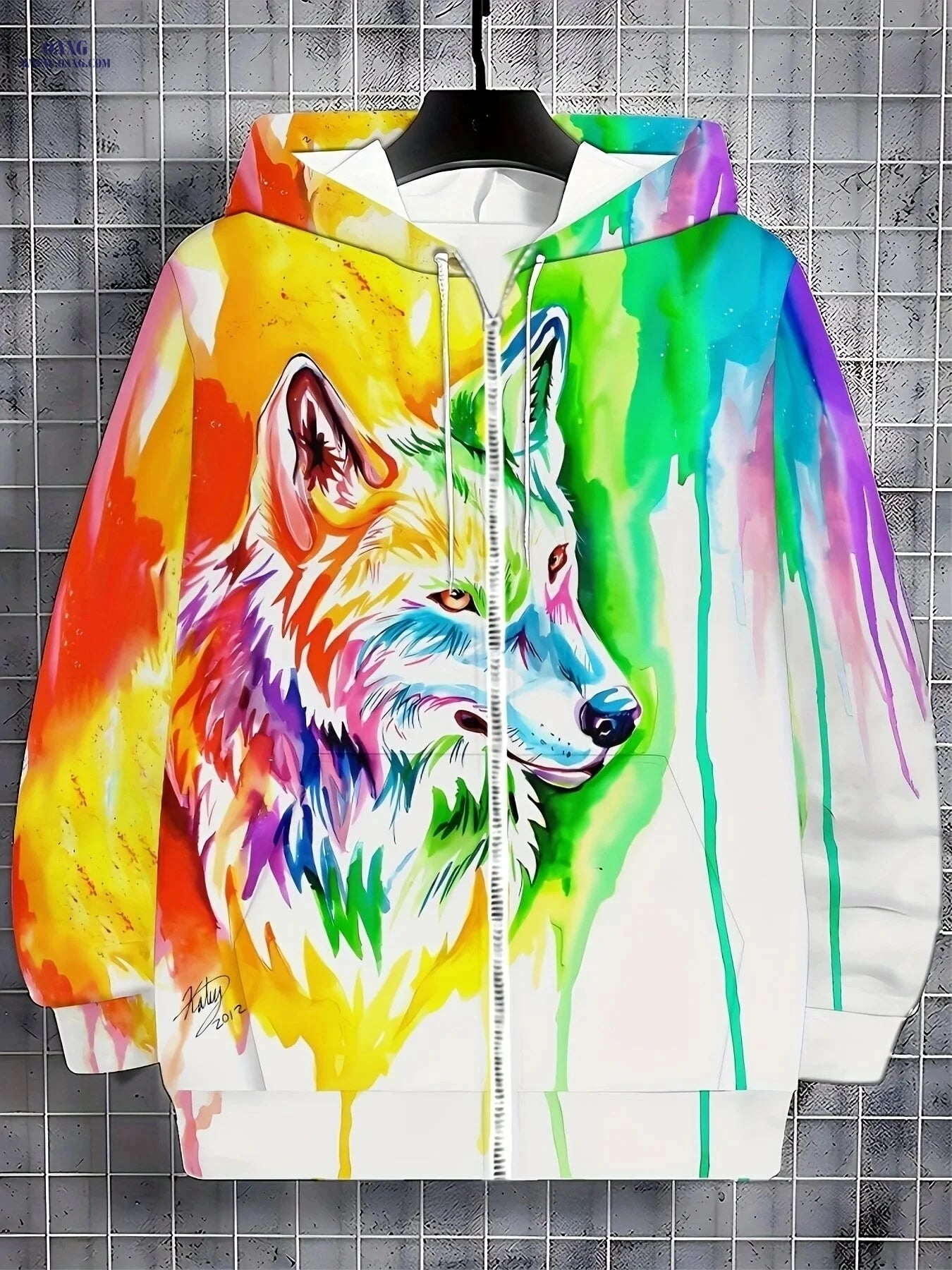 Men's Full-Zip Hooded Jacket - Wolf Graphic Casual Outerwear   OAXG 【Multicolor】 / FR M