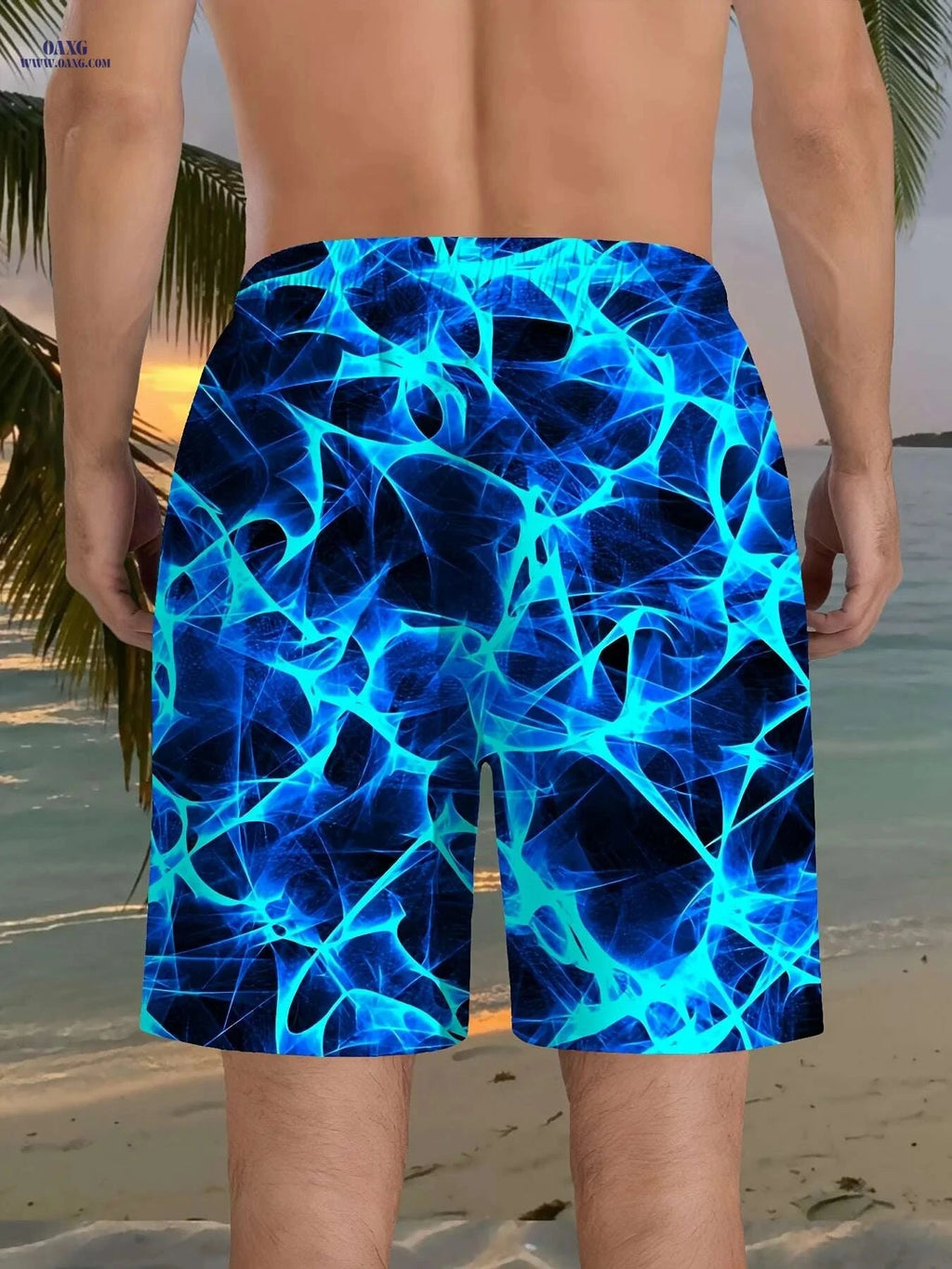 Men's Geometric 3D Print Beach Shorts - Lightweight Casual Summer Wear   OAXG Blue / S