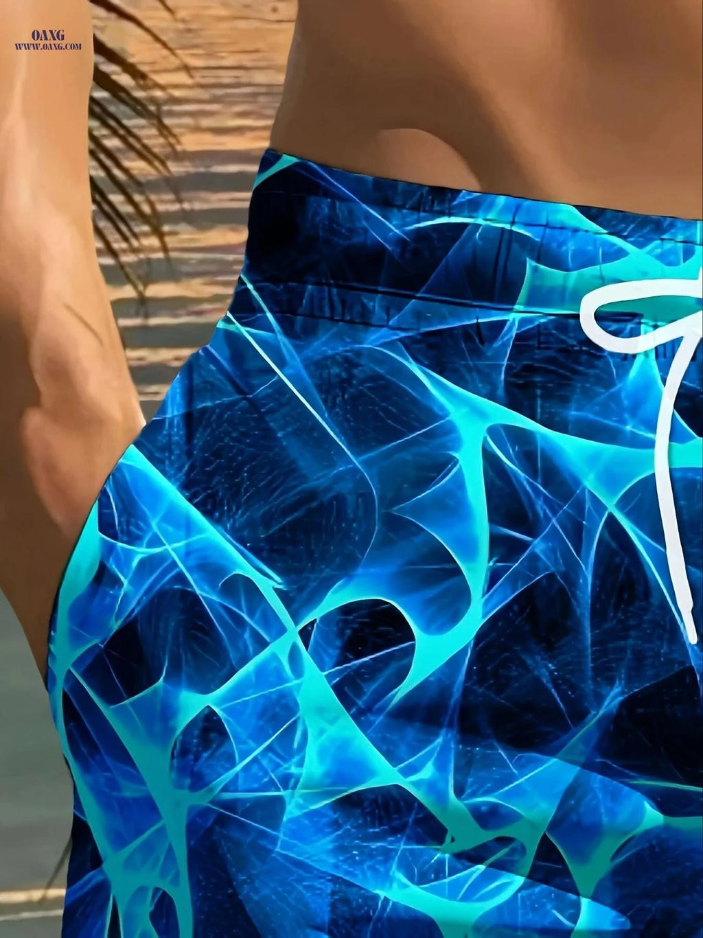 Men's Geometric 3D Print Beach Shorts - Lightweight Casual Summer Wear   OAXG Blue / S