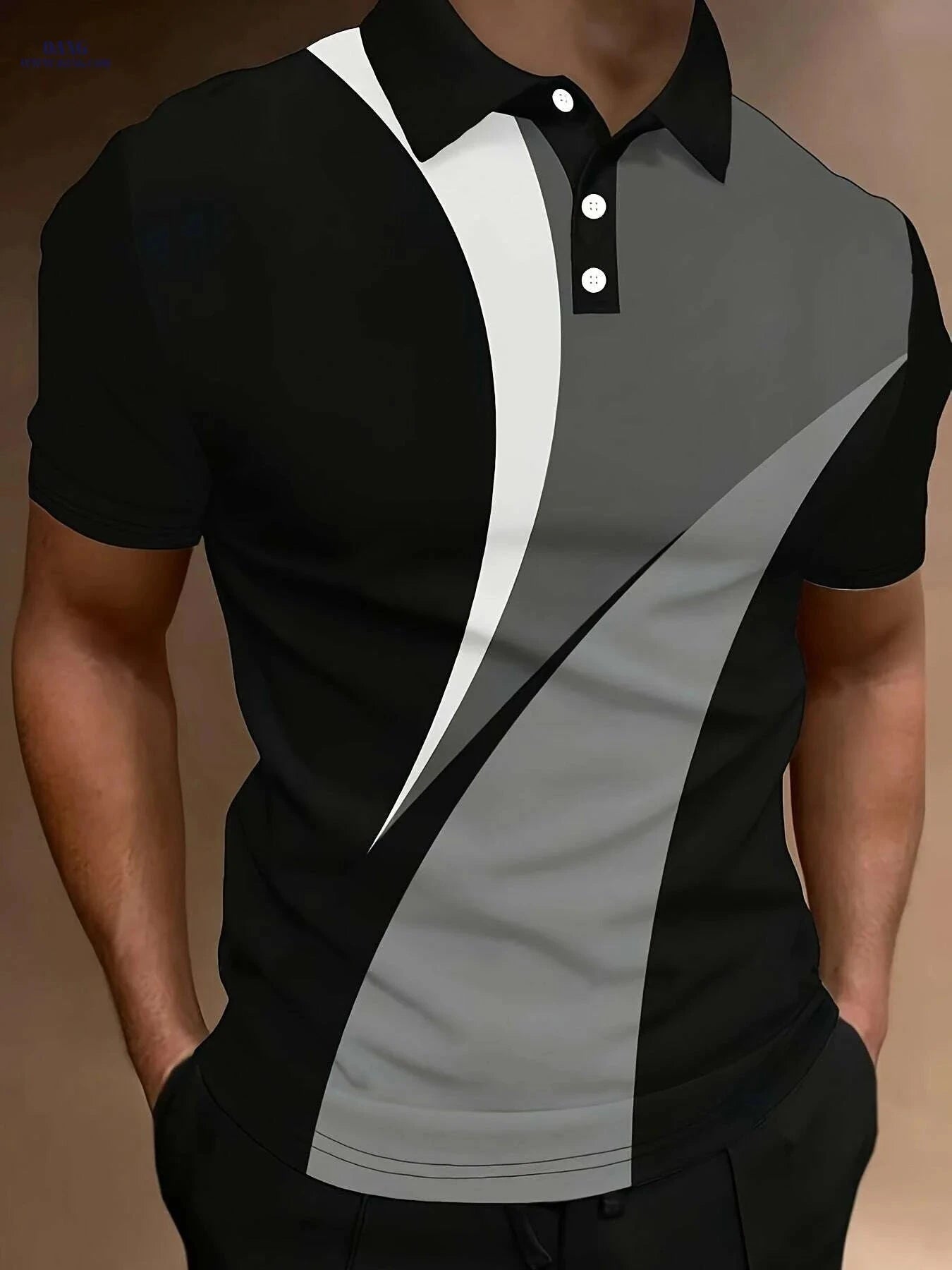 Men's Geometric Color Block Shirt - Breathable Short Sleeve Design   OAXG Black / S