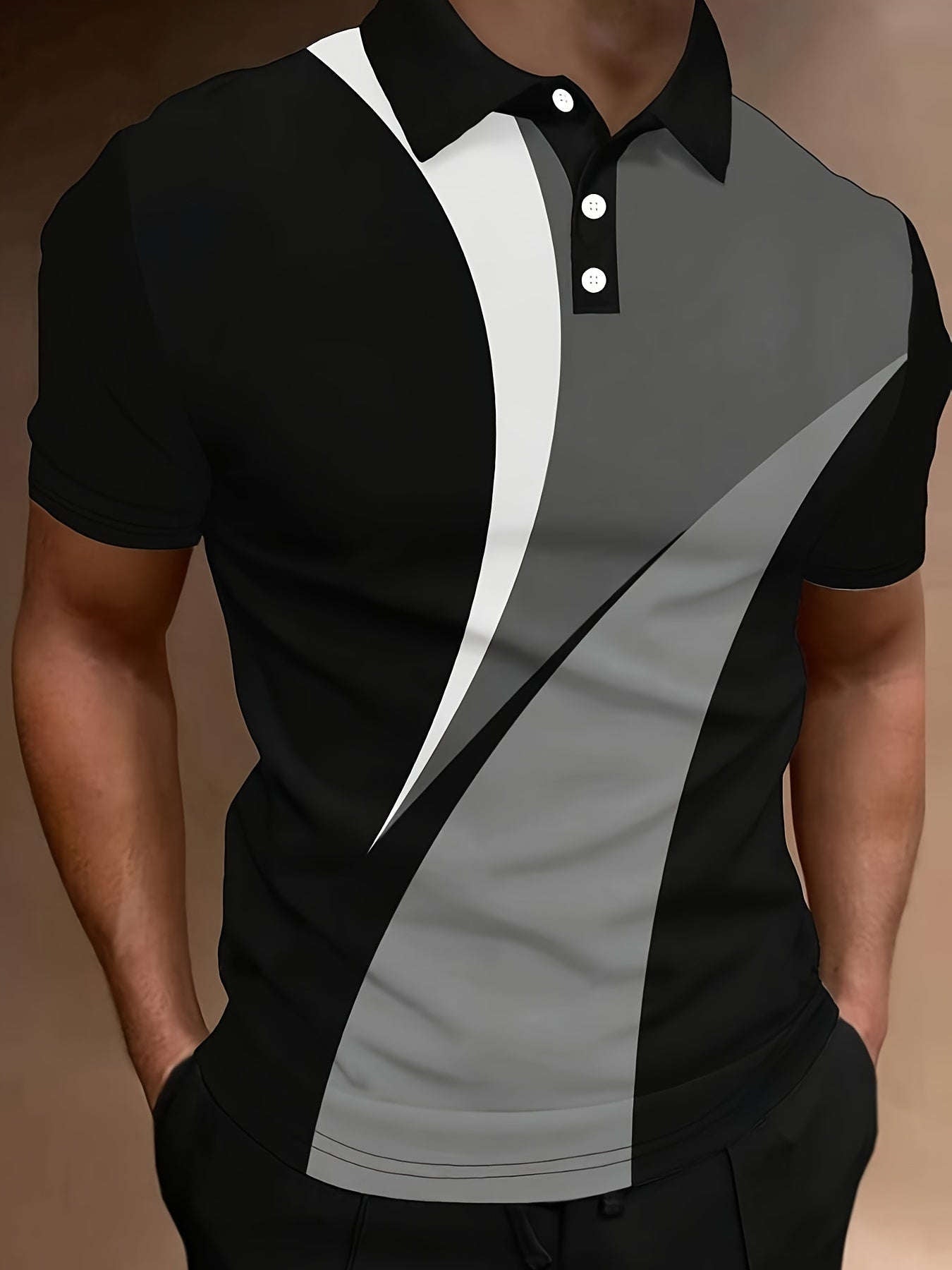 Men's Geometric Color Block Shirt - Breathable & Stylish for Summer   OAXG Black / FR S