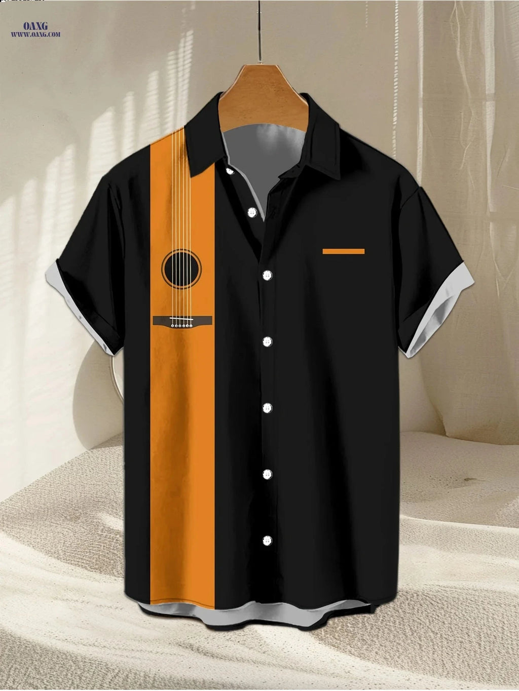 Men's Geometric Pattern Button-Collar Shirt - Casual Style, Stretch Fabric   OAXG 