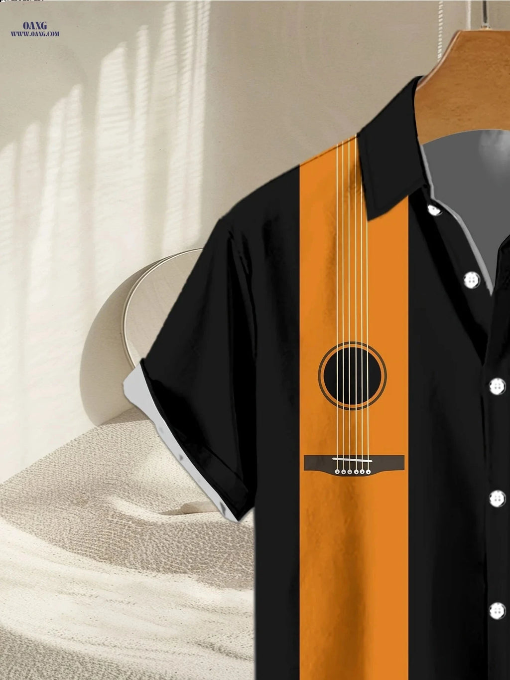 Men's Geometric Pattern Button-Collar Shirt - Casual Style, Stretch Fabric   OAXG Multicolor / FR S