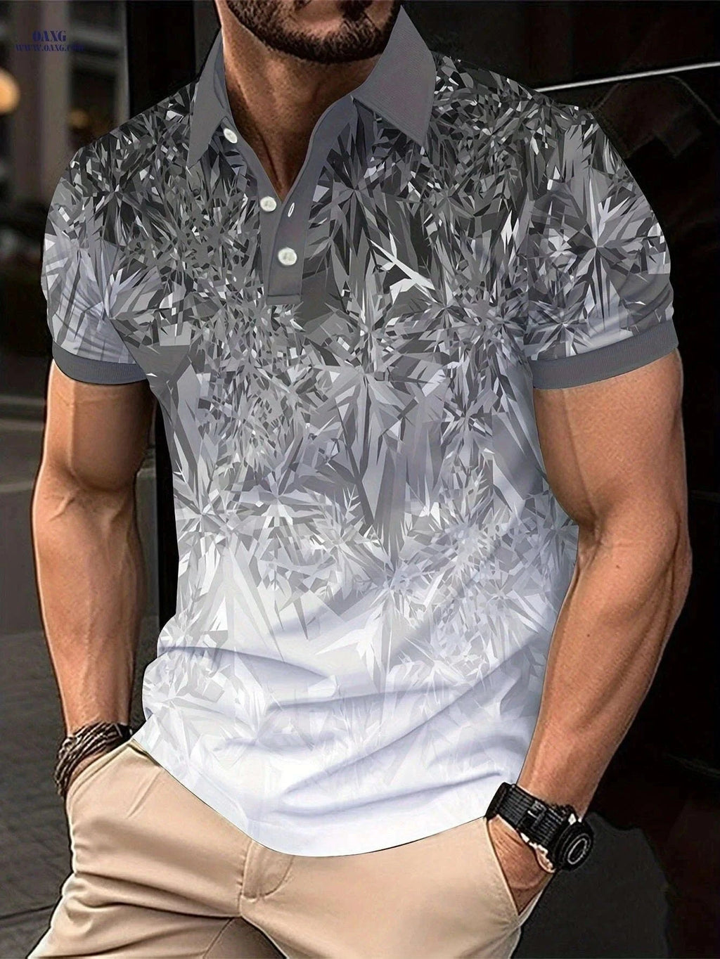 Men's Geometric Pattern Golf T-Shirt - Stylish Short Sleeve Tee   OAXG Sky Blue / FR S