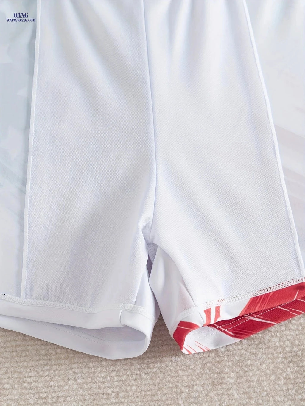 Men's Geometric Pattern Swim Trunks - Red, White & Blue Drawstring   OAXG 