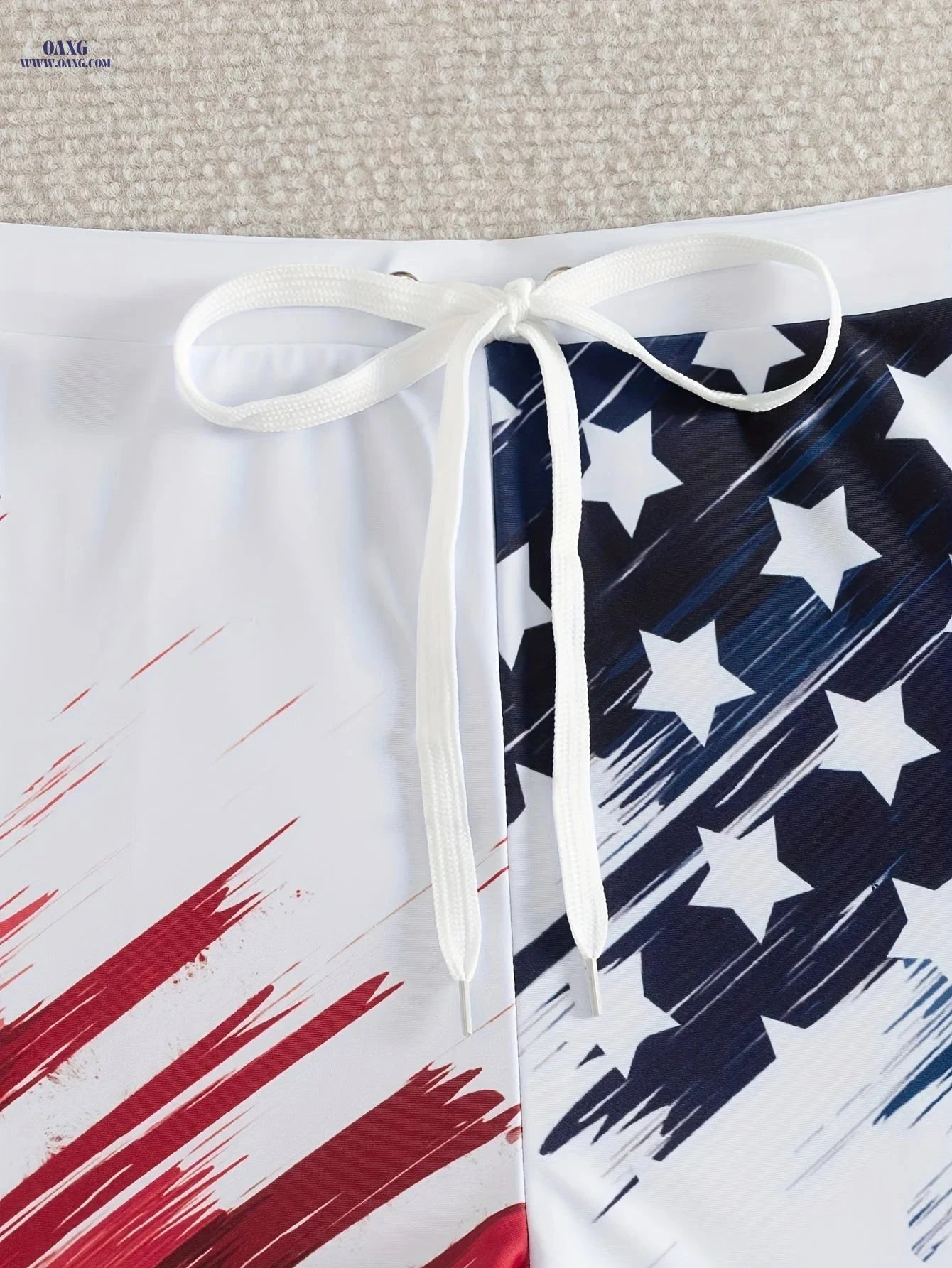 Men's Geometric Pattern Swim Trunks - Red, White & Blue Drawstring   OAXG Mixed Color / FR S