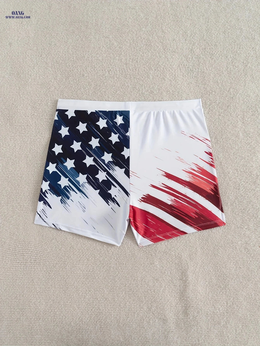 Men's Geometric Pattern Swim Trunks - Red, White & Blue Drawstring   OAXG Mixed Color / FR S