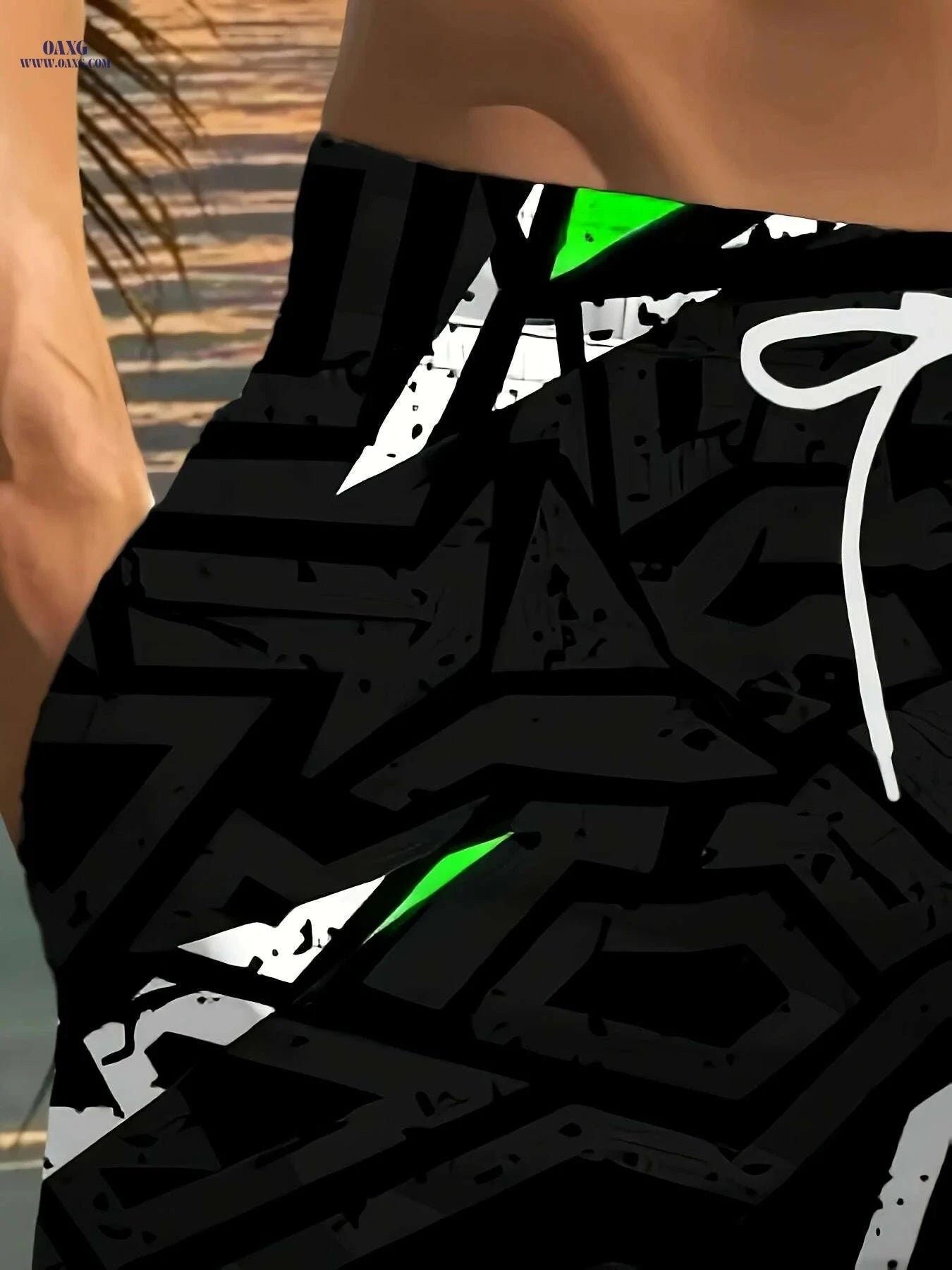 Men’s Geometric Print Beach Shorts - Lightweight, Drawstring Design   OAXG 