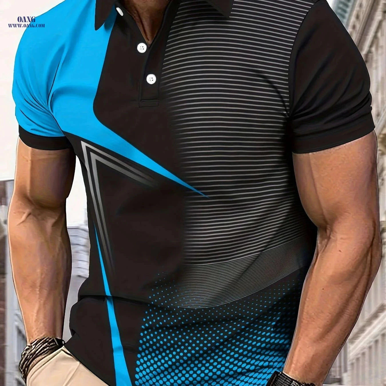 Men's Geometric Print Golf Shirt - Short Sleeve Casual Top   OAXG 
