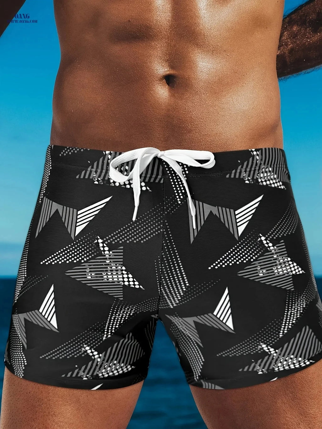 Men's Geometric Quick-Dry Swim Trunks - Breathable, Adjustable Fit   OAXG 