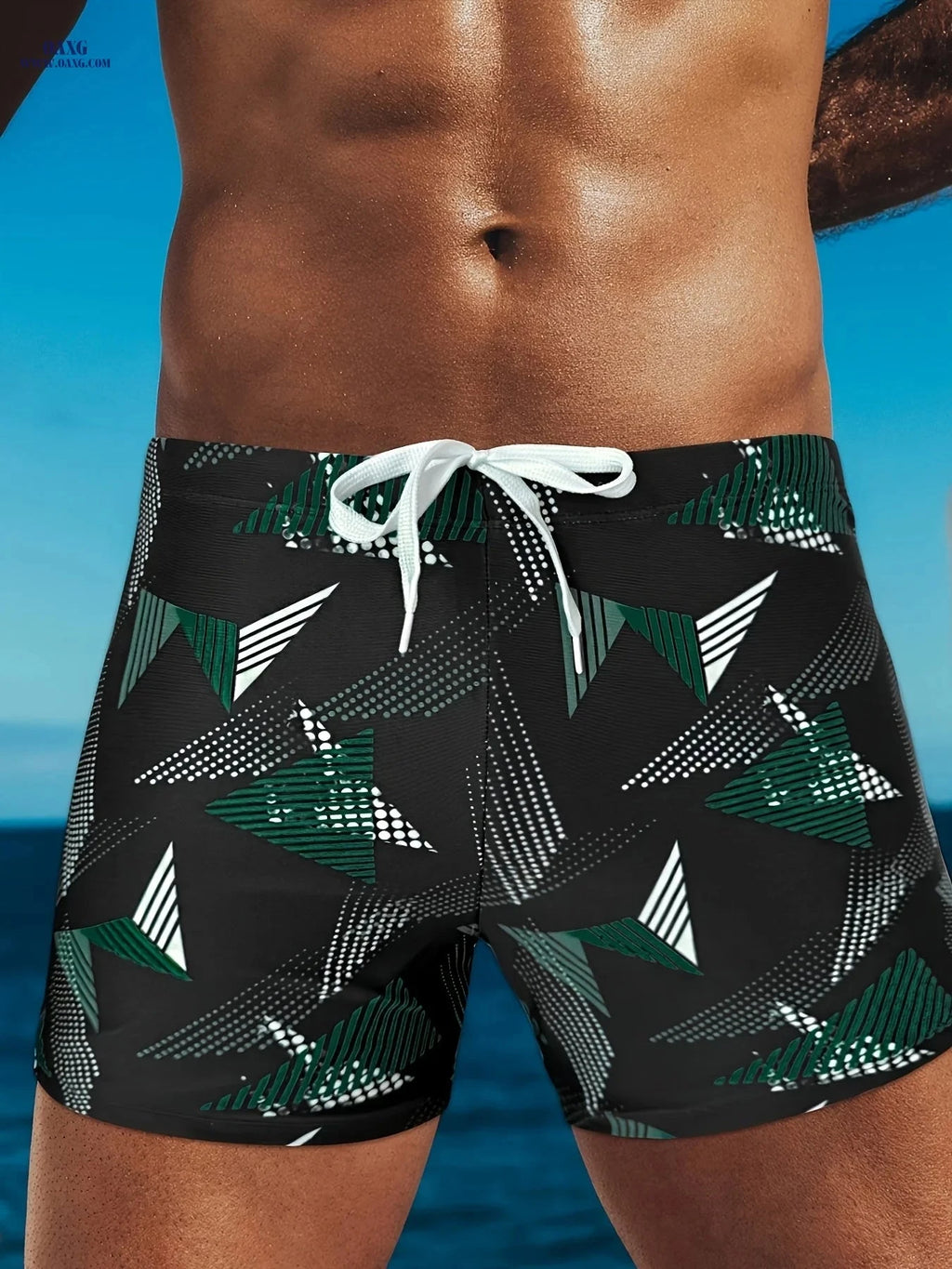 Men's Geometric Quick-Dry Swim Trunks - Breathable, Adjustable Fit   OAXG 