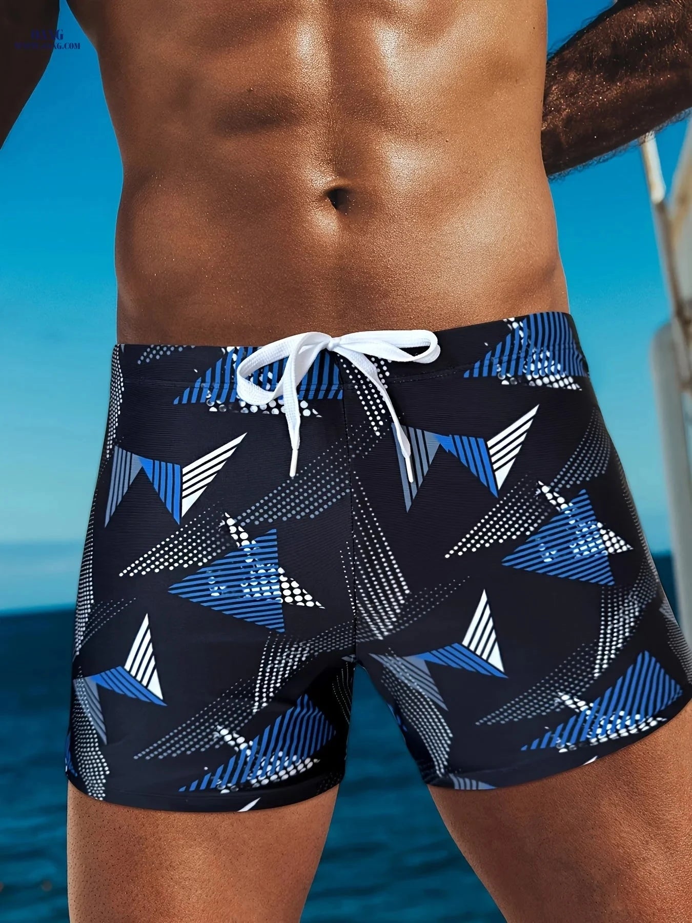 Men's Geometric Quick-Dry Swim Trunks - Breathable, Adjustable Fit   OAXG Black / FR S