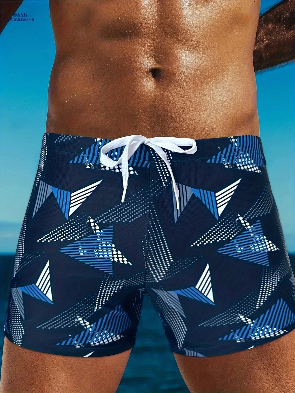 Men's Geometric Quick-Dry Swim Trunks - Breathable, Adjustable Fit   OAXG Black / FR S