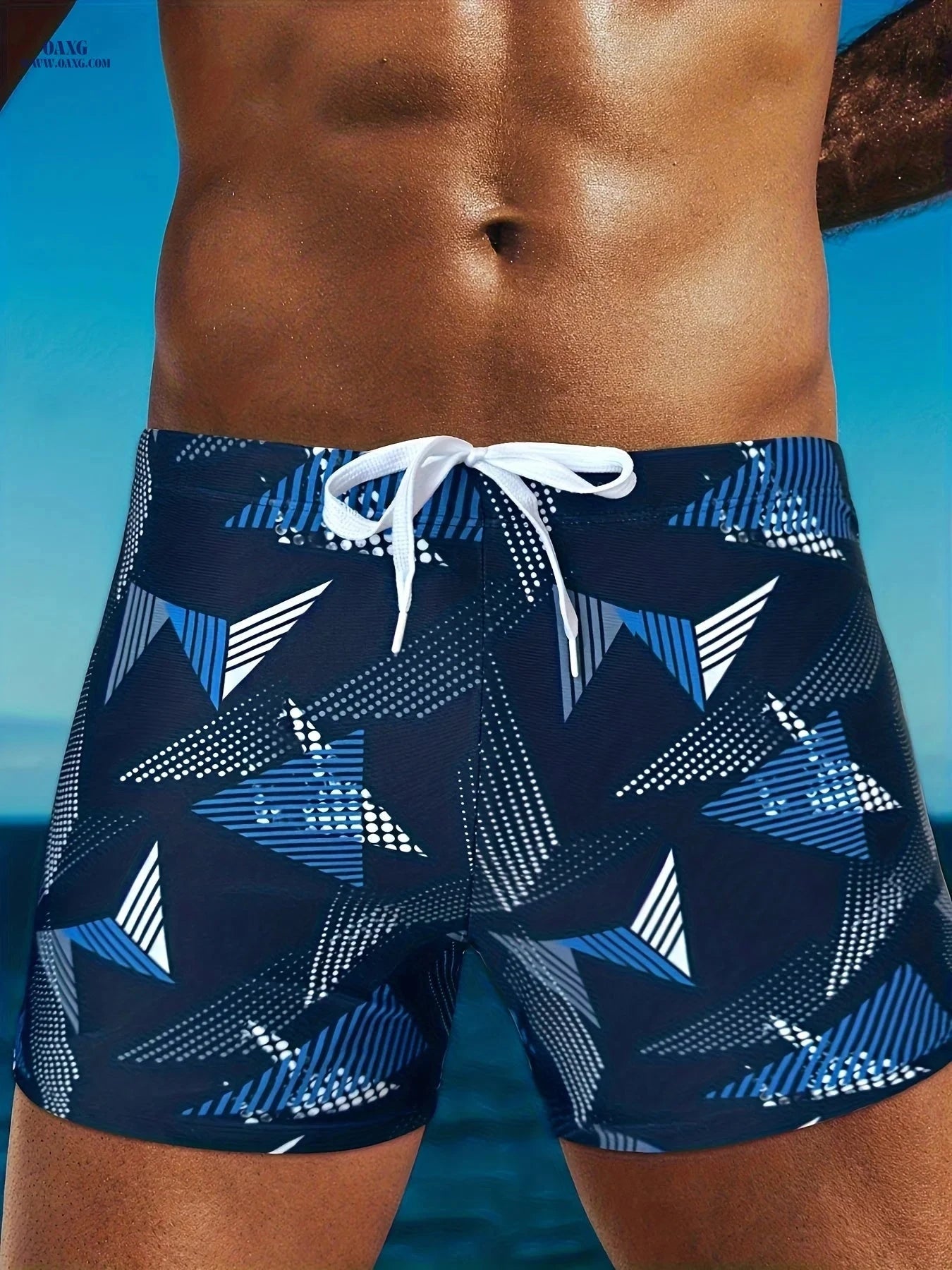 Men's Geometric Quick-Dry Swim Trunks - Breathable, Adjustable Fit   OAXG Black / FR S