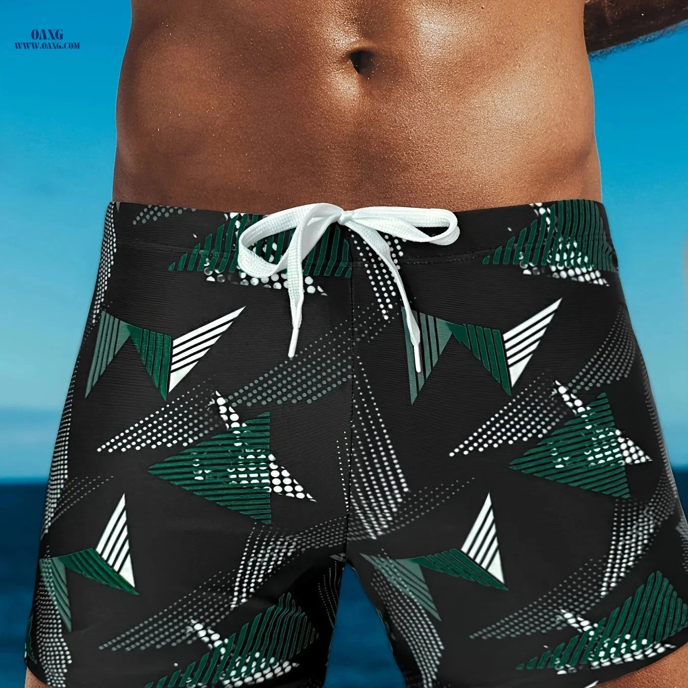 Men's Geometric Quick-Dry Swim Trunks - Breathable, Adjustable Fit   OAXG 