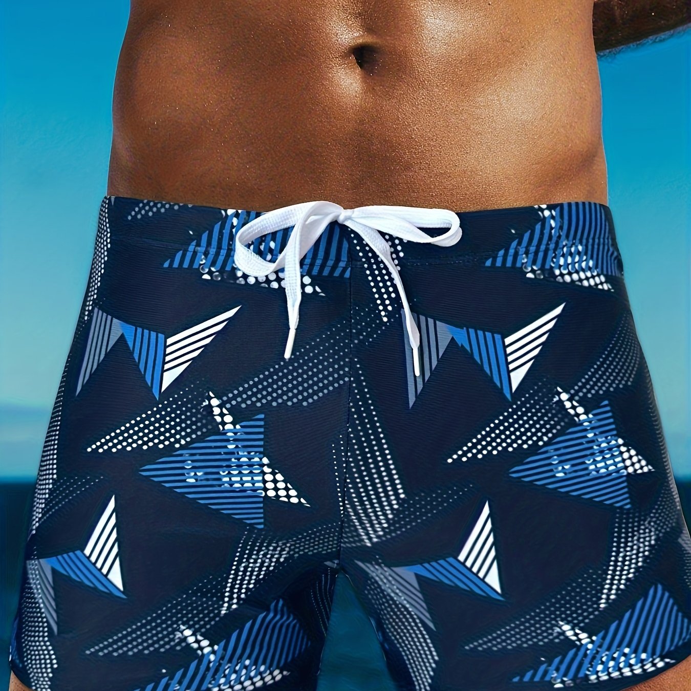 Men's Geometric Quick-Dry Swim Trunks - Breathable, Adjustable Fit   OAXG 