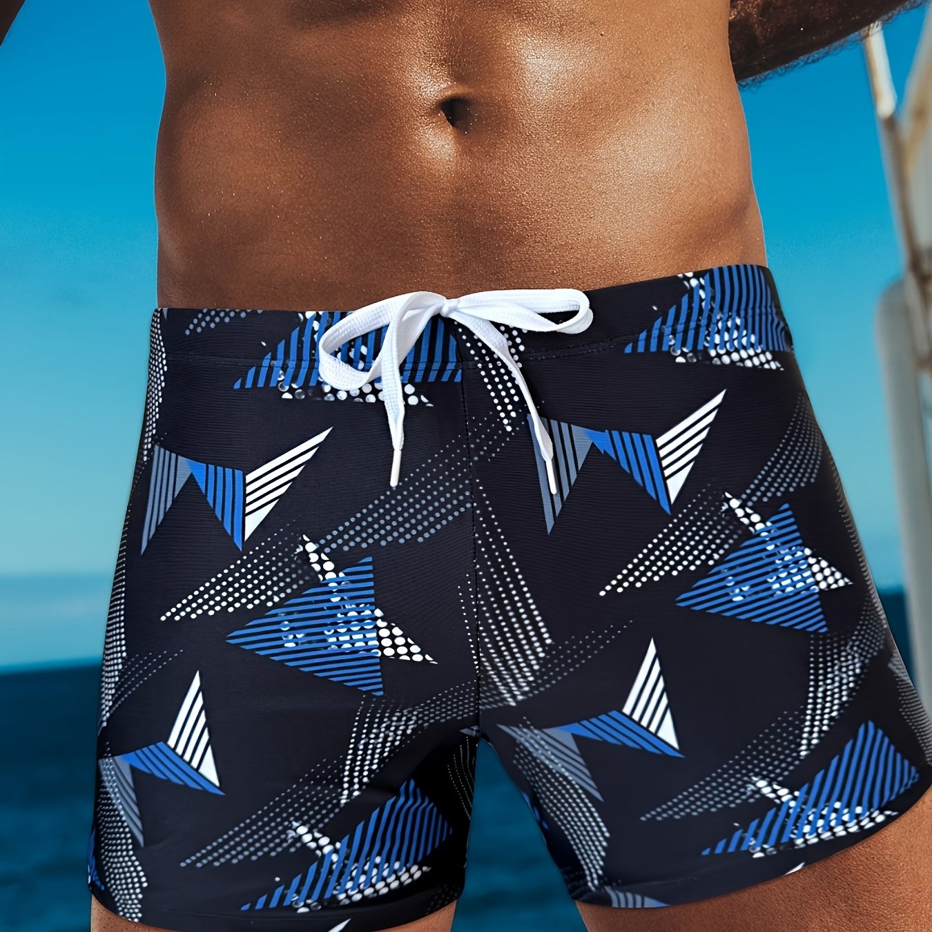 Men's Geometric Quick-Dry Swim Trunks - Breathable, Adjustable Fit   OAXG 