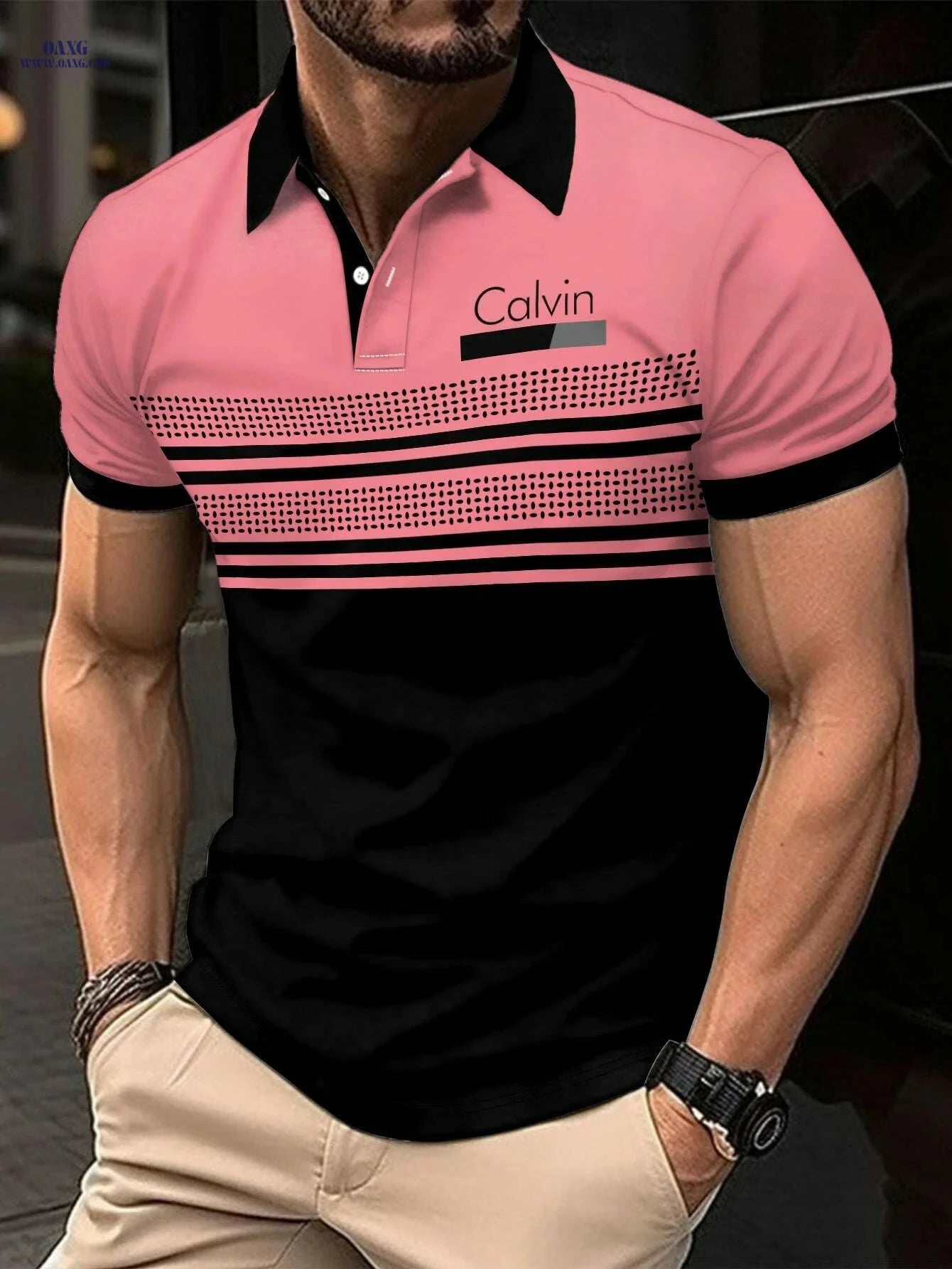 Men's Geometric Striped T-Shirt - Lightweight, Breathable, Comfortable   OAXG 
