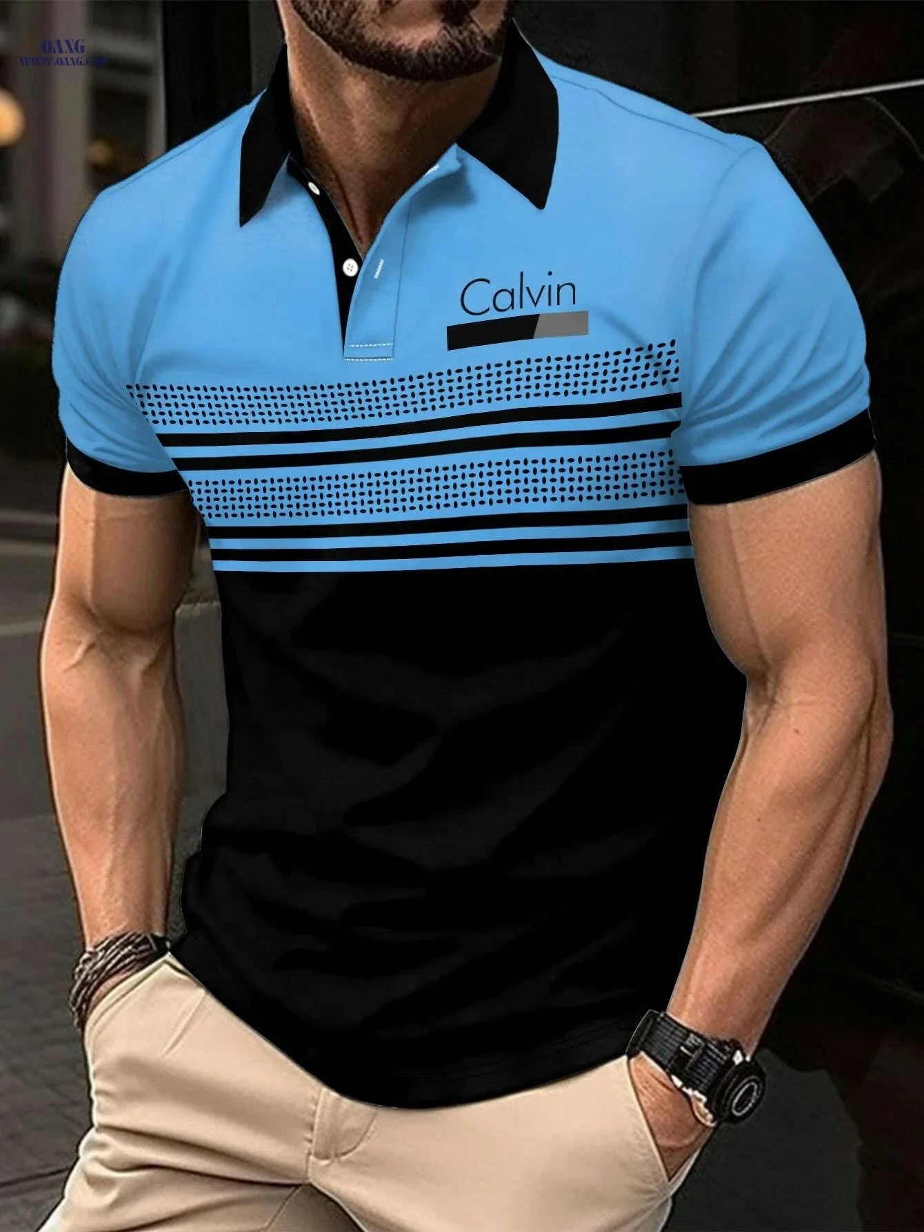 Men's Geometric Striped T-Shirt - Lightweight, Breathable, Comfortable   OAXG 